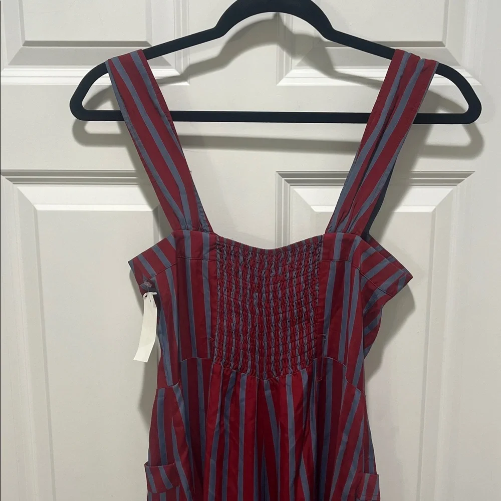 Free People City Girl Striped Jumpsuit NEW wide leg sleeveless pockets Burgandy